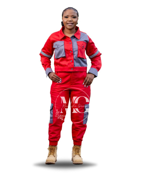 PrettyTough Ladies PPE Set (2 in 1) in Red (Cargo Pants) 