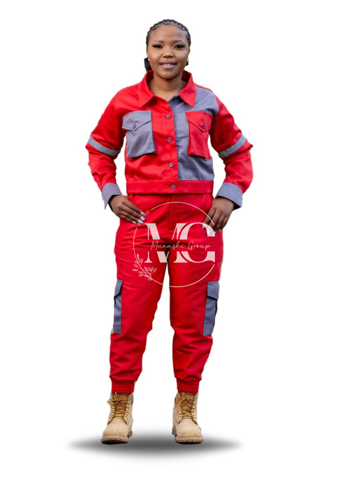 PrettyTough Ladies PPE Set (2 in 1) in Red (Cargo Pants) 